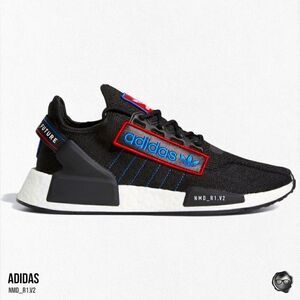 ADIDAS ORIGINALS NMD_R1.V2 SNEAKERS IN LOGO PATCH BLACK SCARLET BLUE MEN’S 8.5